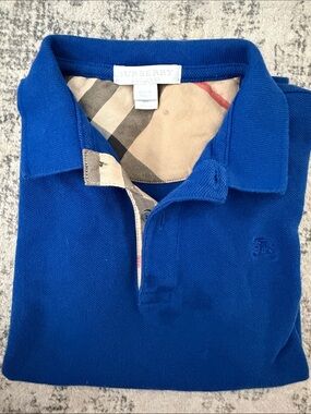 Burberry Blue Polo with Check Trim